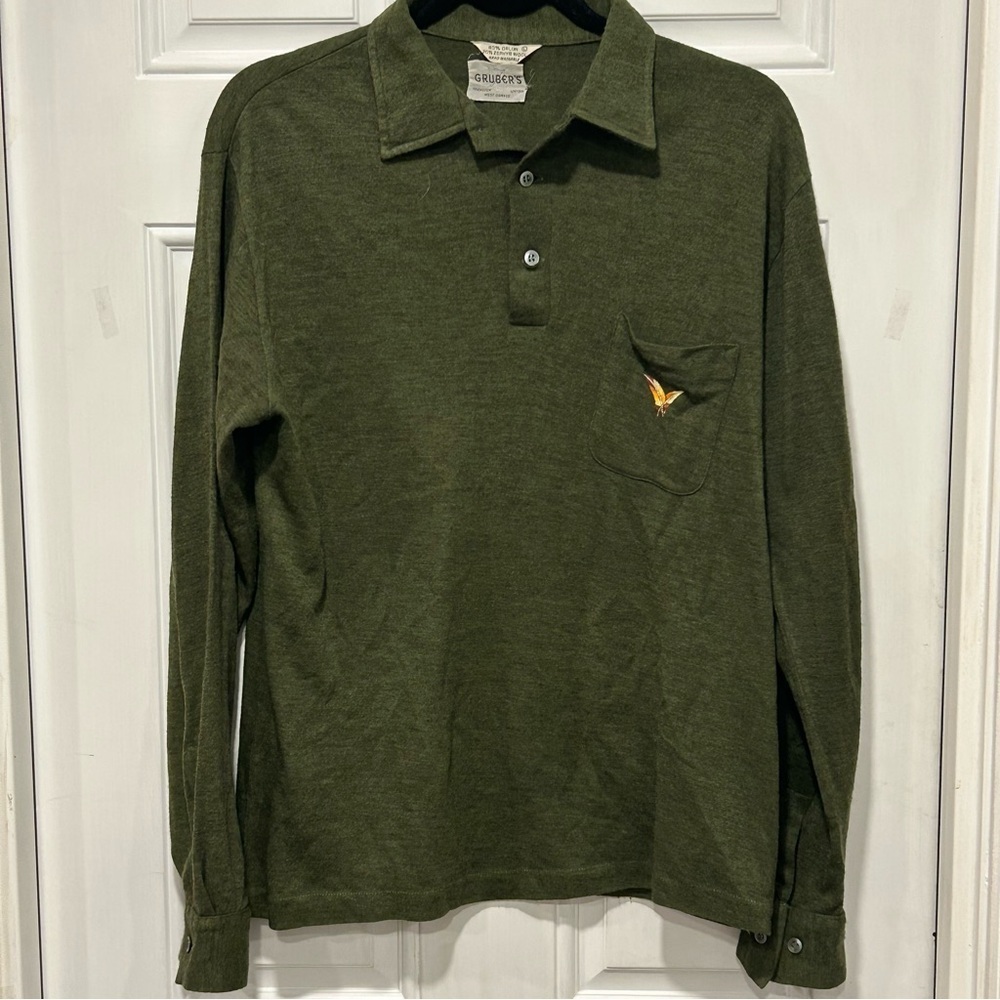 Gruber’s Vintage 1960’s 3- Button Placket Sweater, Size large, Green, Preppy